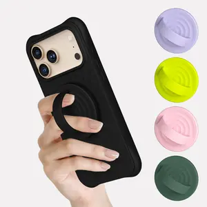 COFFKER Magnetic Phone Ring Grip Holder for iPhone 17/16/15/14/13/12 Series, Flexible Silicone Finger Loop, Compatible with MagSafe, 360° Rotatable, Strong Neodymium Magnet, One-Sided Design