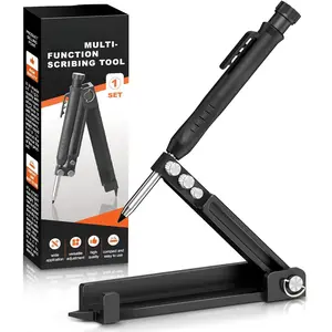 Multi-function Scribing Tool- Construction Pencil- Aluminum Alloy Scribe Tool with Deep Hole Pencil,DIY Woodworking Scribe Gauge Scriber Line Maker Measuring Tool,Gifts For Men(5.5Inch BLACK)