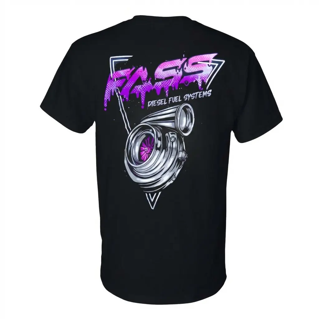 Diesel Fuel Systems T-Shirt with Neon Purple Turbocharger and Graffiti Logo, Retro 2 Sides Graphic Tee, graphic t-shirts Suitable for all seasons - classic styles, fun graphic tee shirts, base layers, casual streetwear