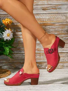 Summer Vintage Chunky Heel Mid-Heel Open Toe Heeled Casual Fashion Sandals Adjustable Buckle Comfortable Versatile Outdoor Wear Mules Shoes