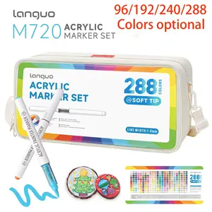 Langguo Super Stackable Pro Acrylic Markers with Large Capacity Ink, Soft Tip, 1-5mm Adjustable Width for Painting, Writing, Marking, DIY... Fabric Storage Bag Design for Easy Storage and Portability, Handheld or Crossbody Carry, Sketch Markers