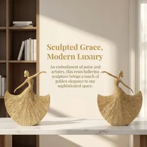 Handcrafted Golden Ballerina Resin Sculpture, Whimsical Dancing Lady Statue, Luxury Home Office Decor, Unique Artistic Gift, Desk Ornament