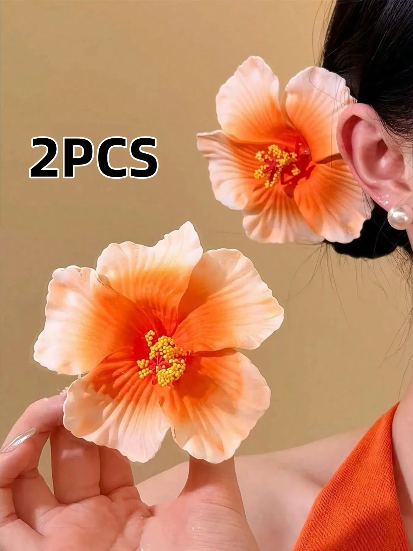 2 Pcs High-Quality Gradient Hibiscus Hair Clips, Flower Hair Clips, Decorative Hair Clips, Floral Pattern, Alligator Clip, Elegant and Chic, Perfect for Daily Wear, Parties, Beach, Gifts