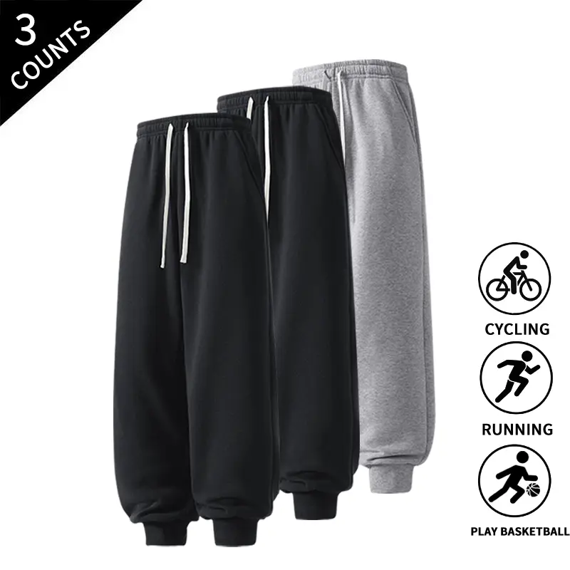 3-Pack Men’s Casual Jogger Pants – Elastic Waist, Drawstring, Ankle Cuffs, Everyday Streetwear