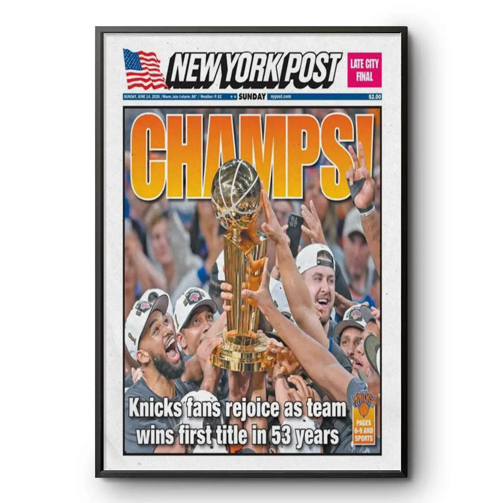 NEW YORK KNICKS Post Championship Poster 53 Years Basketball Sports Poster Unframed HD Print Home Office Decor Unique Trendy Gift