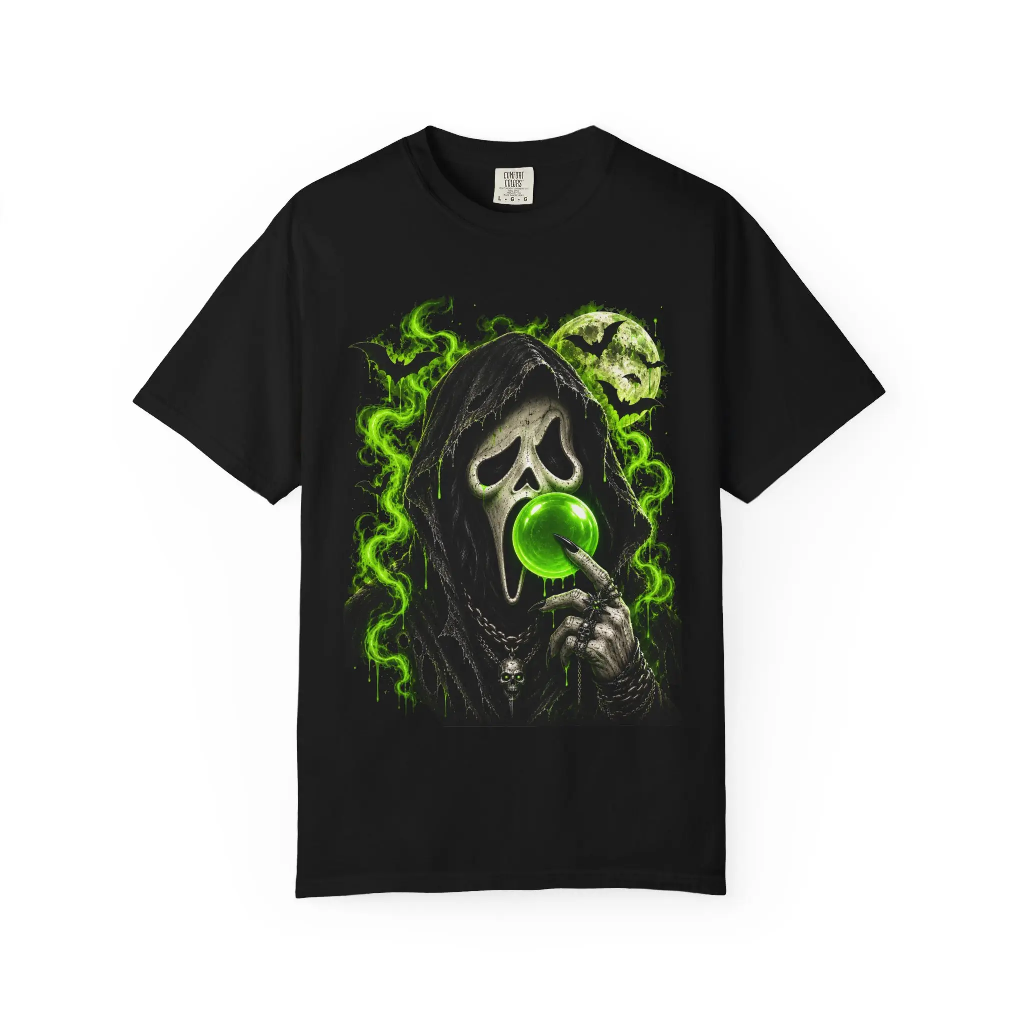 Men's Neon Ghostface Halloween Tee - Casual Knit Fabric Menswear Top