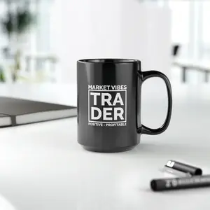 TRADER MARKET Vibes Black Ceramic MUG 15oz –Stock Trading Investors And Traders Gift Coffee Mug