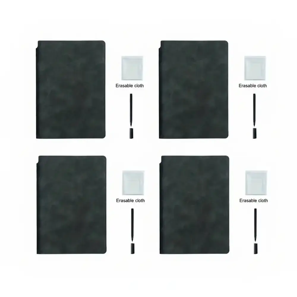 A5 Reusable Whiteboard Notebook Bundle, Black One-Size Portable Wipeable Boards with Faux Leather Covers, Including Random Whiteboard Pens and Erasing Cloths