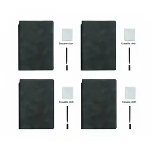 A5 Reusable Whiteboard Notebook Bundle, Black One-Size Portable Wipeable Boards with Faux Leather Covers, Including Random Whiteboard Pens and Erasing Cloths