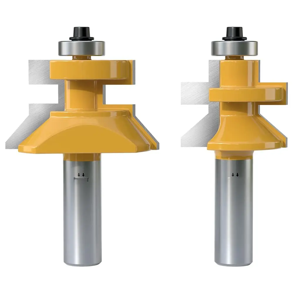 2 count 1/2 Inch Shank Tongue and Groove Router Bit Set Flooring, Shaker Style Tongue Groove V Notch Wainscotting Boards Panel and Flooring Matched Edge Banding Milling Router Bit Set Complete