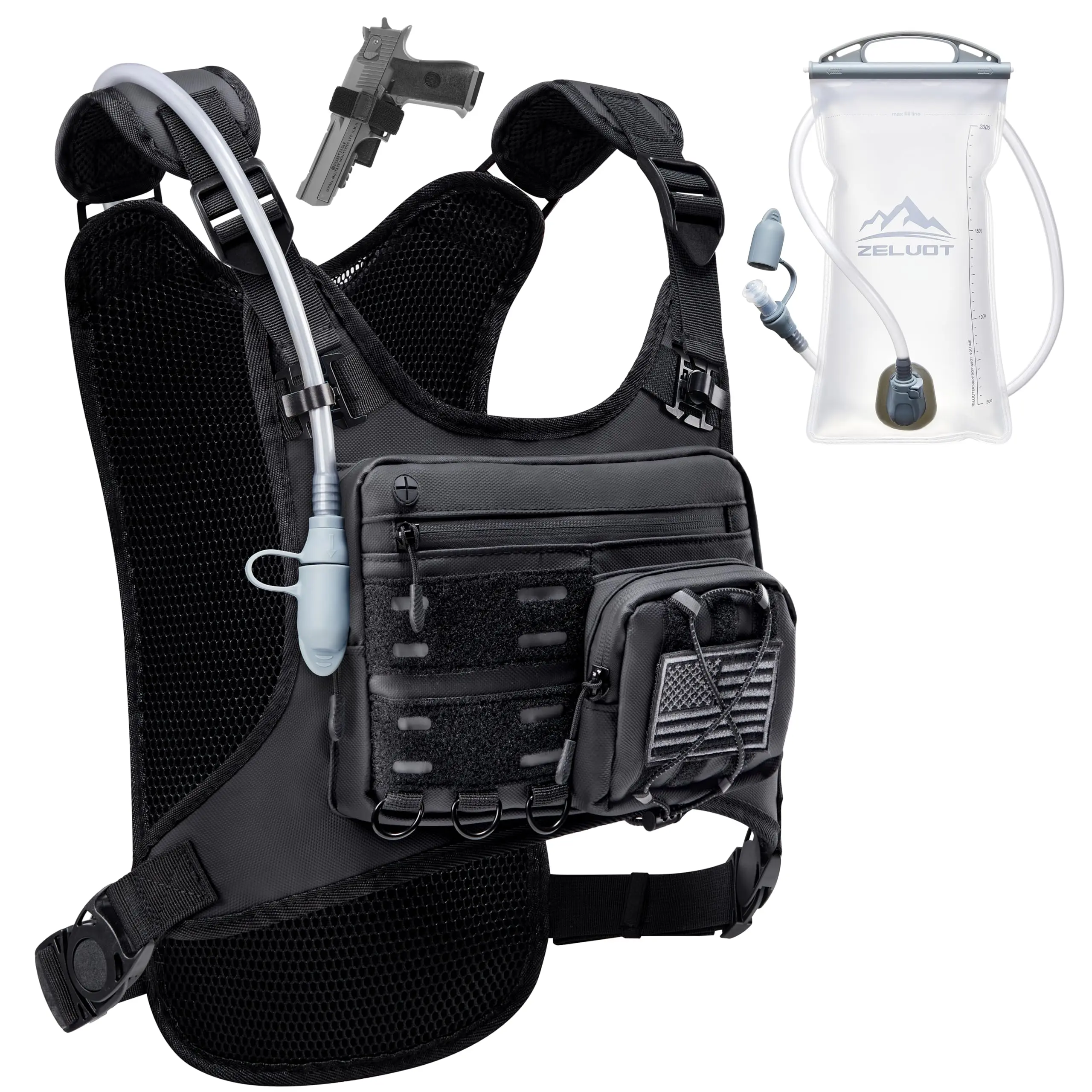 Zelvot Adults' Running Vest - 2L Water Bladder, Lightweight Reflective Breathable Mesh Hydration Vest, Adjustable Chest Straps, 2 Large Back Pockets for Races, Trail Running, Marathon