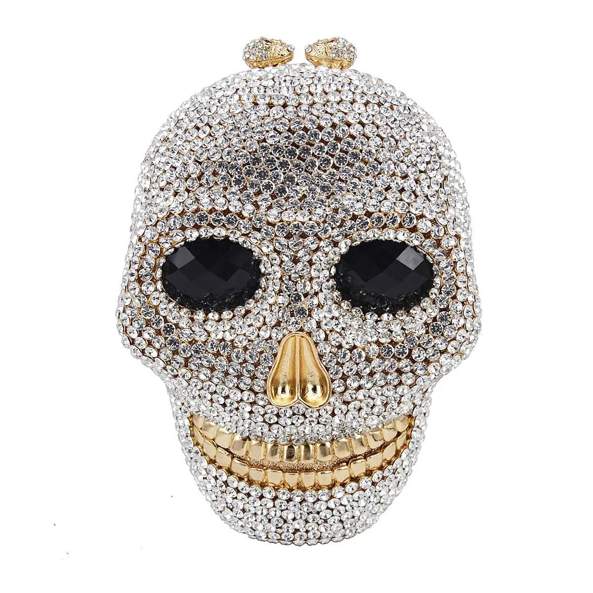 PSBIY Women's Metallic Rhinestone Skull Clutch, a PU Leather & Metal Party Purse, Classic Halloween Essential for Holiday Events, Party Clutch, Rhinestones, Glittery Clutch Bag, Trendy Metal Purse