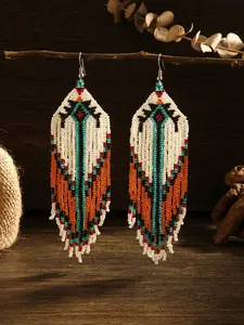 A pair of classic fringed earrings with Bohemian style, rhombus geometric pattern, glass beads hand-woven, for ladies. Suitable for daily wear, vacation, parties, and as a great gift, Jewelry gifts, Fashion Earring