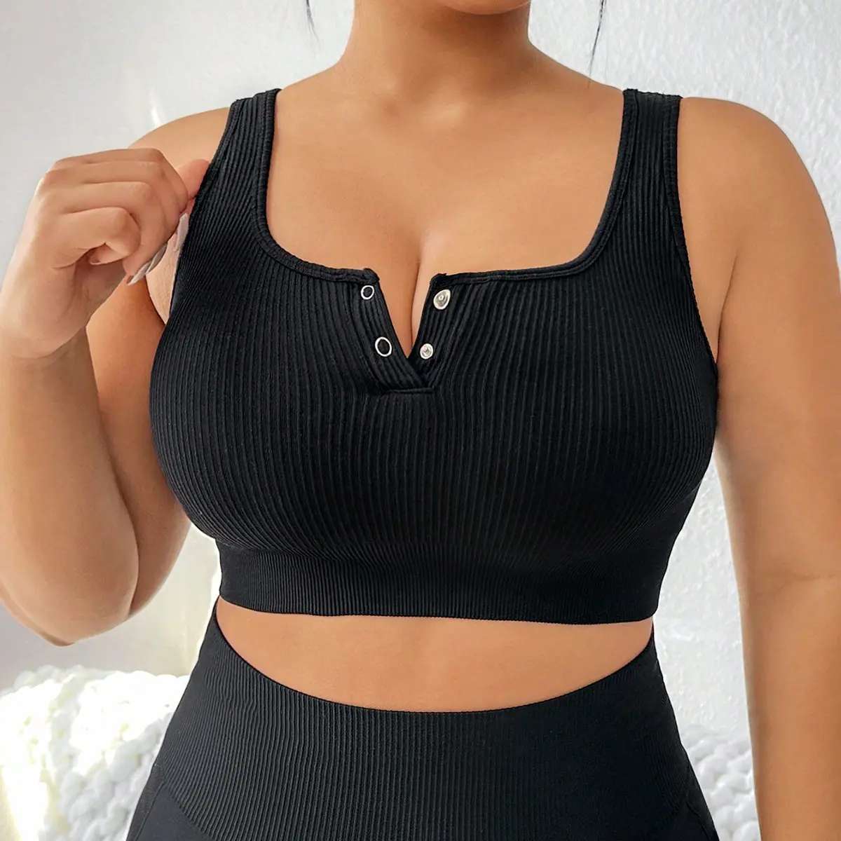 SUOVADUN WX005 Women's Seamless Button-Front Stretch-Fit Hooks-Free Supportive Gym Sports Bra, Medium-Impact Push-Up Wirefree Compression Top with Removable Cup, High Elasticity Moisture-Wicking Quick-Drying Womens Fitness Wear