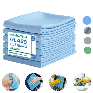 6 Pack Glass Polishing Cloth Microfiber Cloths, Super Soft, Microfiber Cleaning Rags for Glasses Kitchen Dish Mirrors Easy Clean, 12" x 12", 15.8''*15.8'', With Lanyard