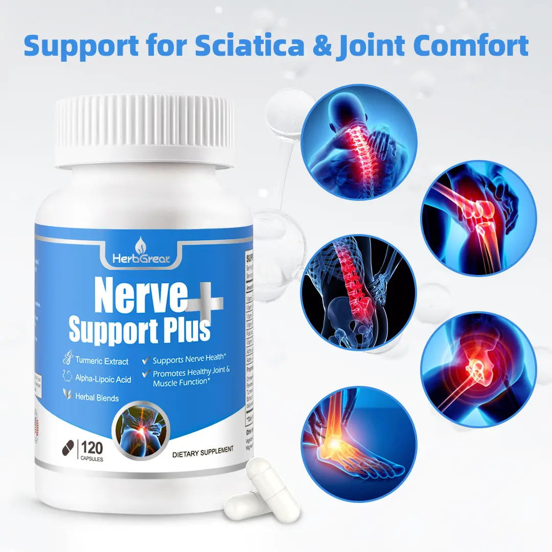 HerbGreat Nerve Support Plus – Neuropathy & Sciatic Nerve Pain Relief Supplement with Turmeric Extract, B Vitamins, Alpha-Lipoic Acid & Acetyl-L-Carnitine – 120 Capsules – Natural Joint & Nerve Health – Made in USA