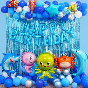 Under the Sea Birthday Party Decorations Supplies for Kids, Ocean Animal Theme Shark Foil Balloons Garland Arch Kits for Baby Shower Room Outside Backdrop
