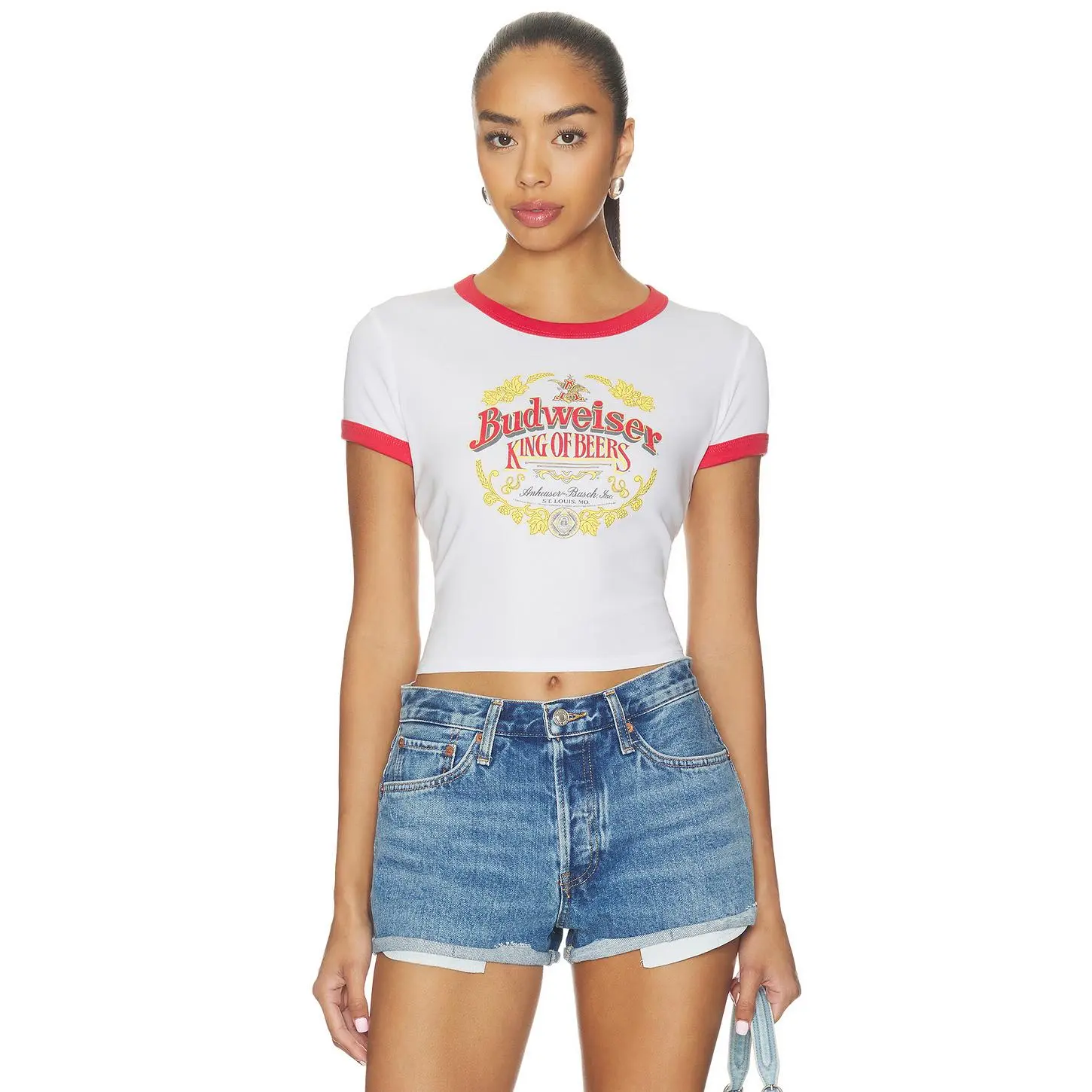 Junk Food Budweiser Ringer Baby Tee in White & Red