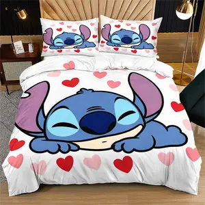 Valentine's Day Themed Stitch Cute Pattern Printed Soft And Durable Duvet Cover Set, Including 1 Duvet Cover And 1 Or 2 Pillowcases, Bedding Set Without Core And Pillow, Suitable For Family Bedrooms And Dormitories, Very Suitable For Valentine's Day Gifts