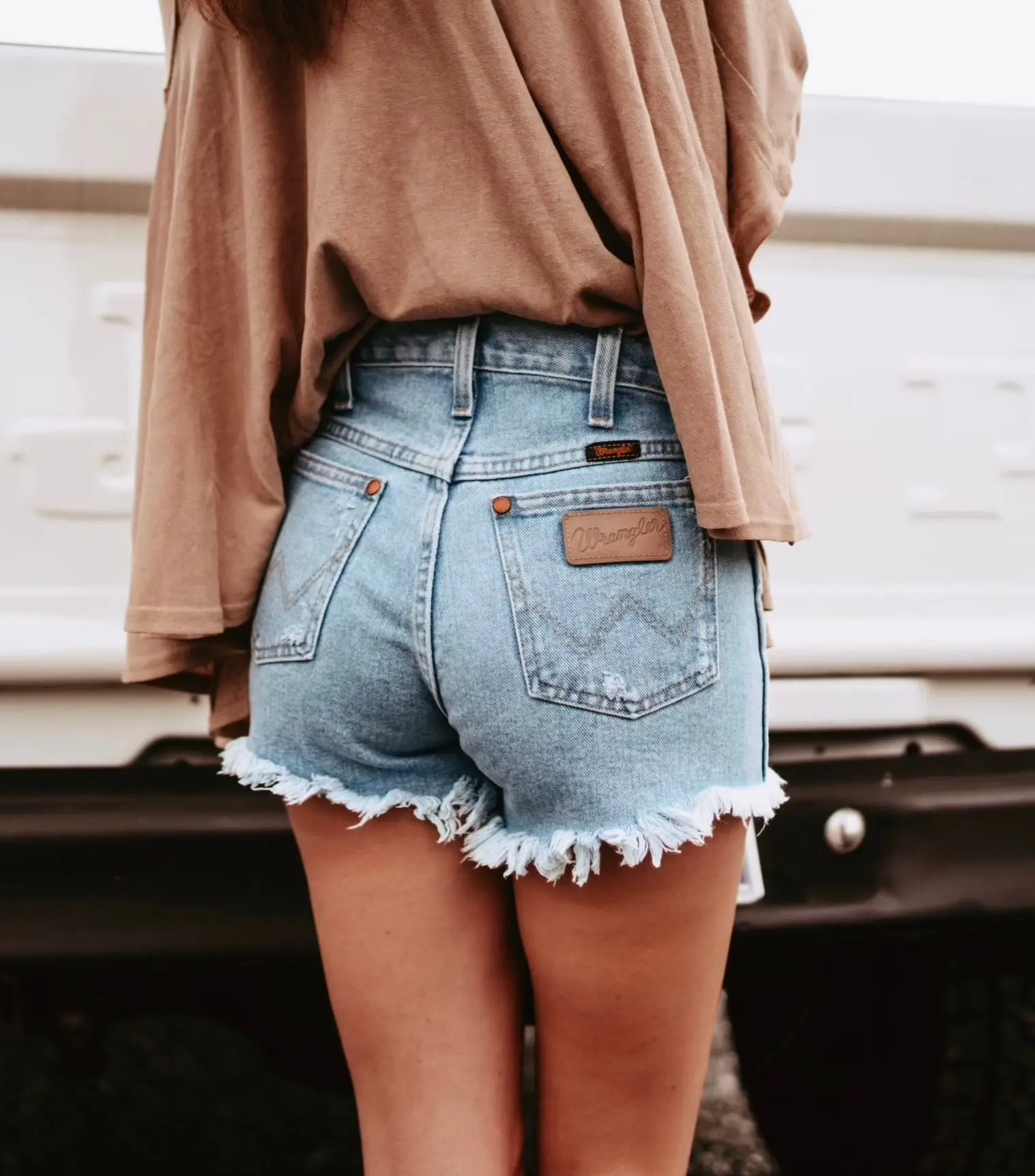 Wrangler Women's Reworked Jean Bottom, Super High Rise Cut-Offs in Light Wash, Ultra Short Distressed 100% Cotton, Vintage, Denim, Jean Shorts, Mini, Lady, Fit, Jeans