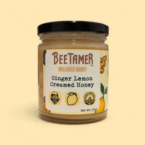 BeeTamer's Ginger Lemon – Raw Creamed Honey with Ginger Root and Lemon Powder 11oz Healthy