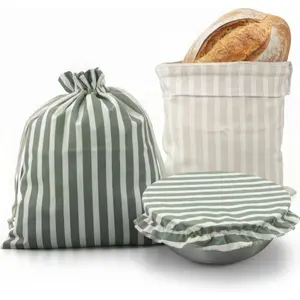 Linen Bread Bag Set and Fermentation Cover for Homemade Yeast Bread - Keeps Your Bread Fresh for Days - Reusable and Easy to Clean Storage Bag, Perfect Baking Accessory