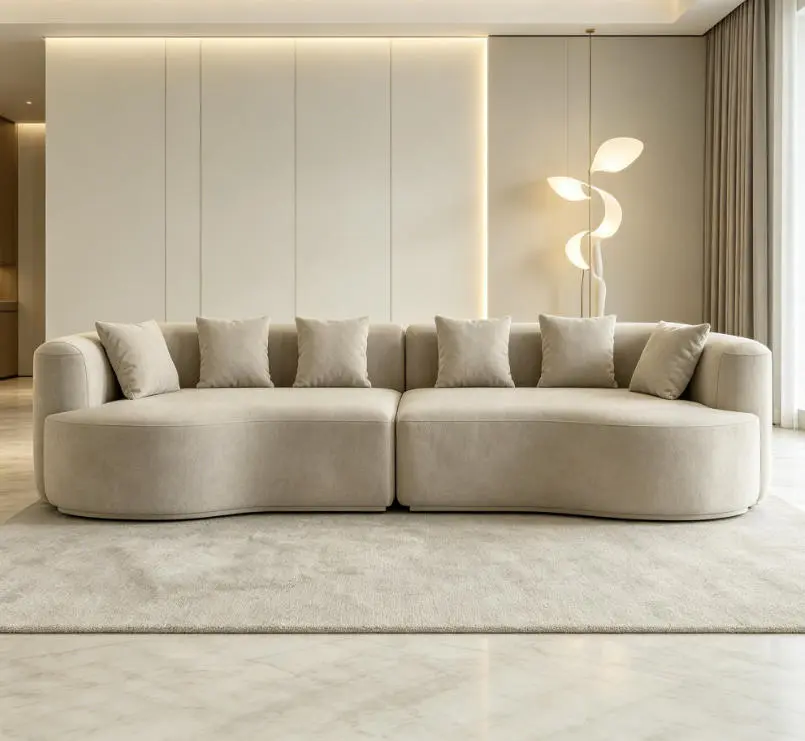Curved Sectional Sofa, 111.5-in Oversized Modern Chenille 4-Seater Indoor Sofa with 6 Pillows, Memory Foam, Deep Seat & Cloud-Like Comfort