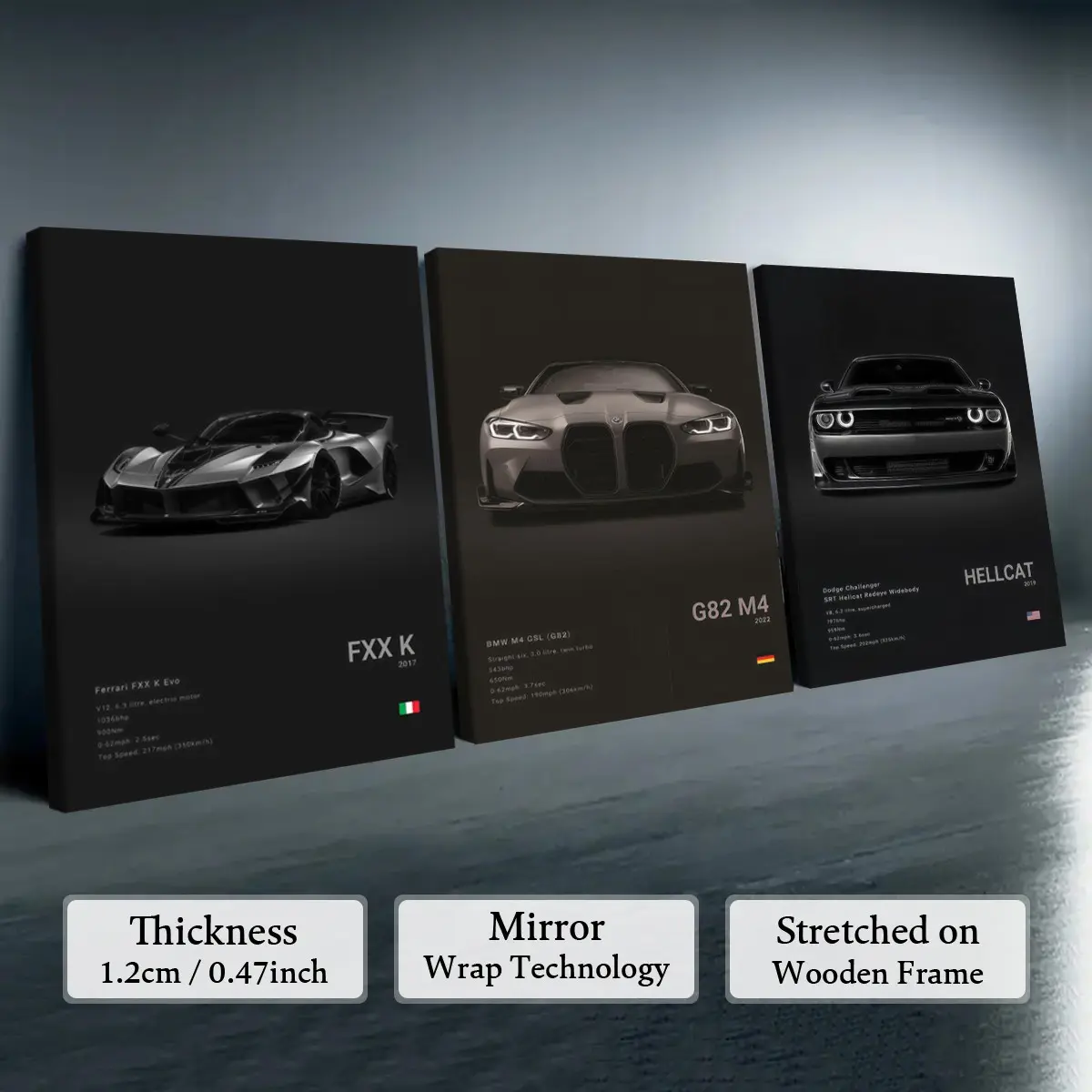 3-Piece Modern Artistic Wooden Framed Vehicle Canvas Prints - Home Decor Products, Bedroom/Office Wall Art, Ideal Gift for Automotive Enthusiasts