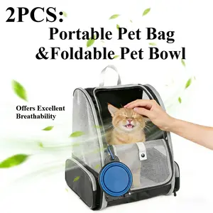 Outdoor pet carrier with foldable pet bowl Innovative foldable travel pet carrier suitable for cats, small dogs and puppies