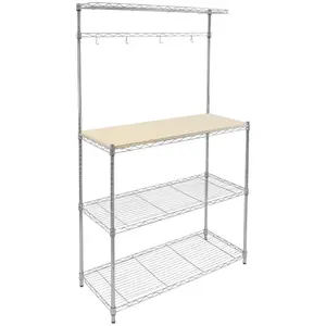 Kitchen Baker's Rack with Wood Table and Storage