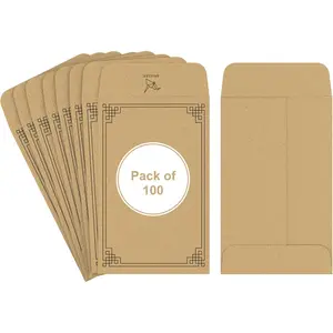 100 Pack #1 Brown Small Coin Envelopes 2¼" x 3½" 100 GSM Paper Mini Envelopes with Gummed Flap for Seed Storage, Cash, Tips, Keys, Jewelry and Small Parts
