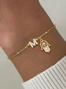 Women's Stainless Steel Letter Pendant Bracelet, Chain Design, Casual Style Jewelry Accessory for All Occasions