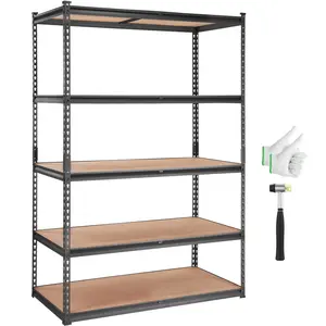 VEVOR Storage Shelving Unit, 5-Tier Adjustable, 2000 lbs Capacity, Heavy Duty Garage Shelves Metal Organizer Utility Rack, Black, 48" L x 24" W x 72" H for Kitchen Pantry Basement BathroomSteel Set