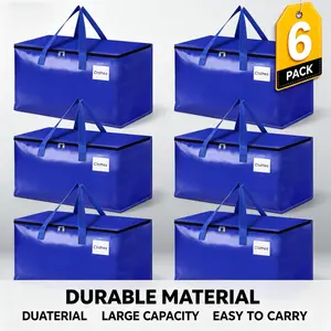 Large Moving Bags, 6 Pack Blue Heavy Duty Totes For Storagewith Visible Labels , Wrap Around Handles, Storage Bags for Space Saving, Change of seasons Alternative to Moving Boxes Back to school season mothersdaygift