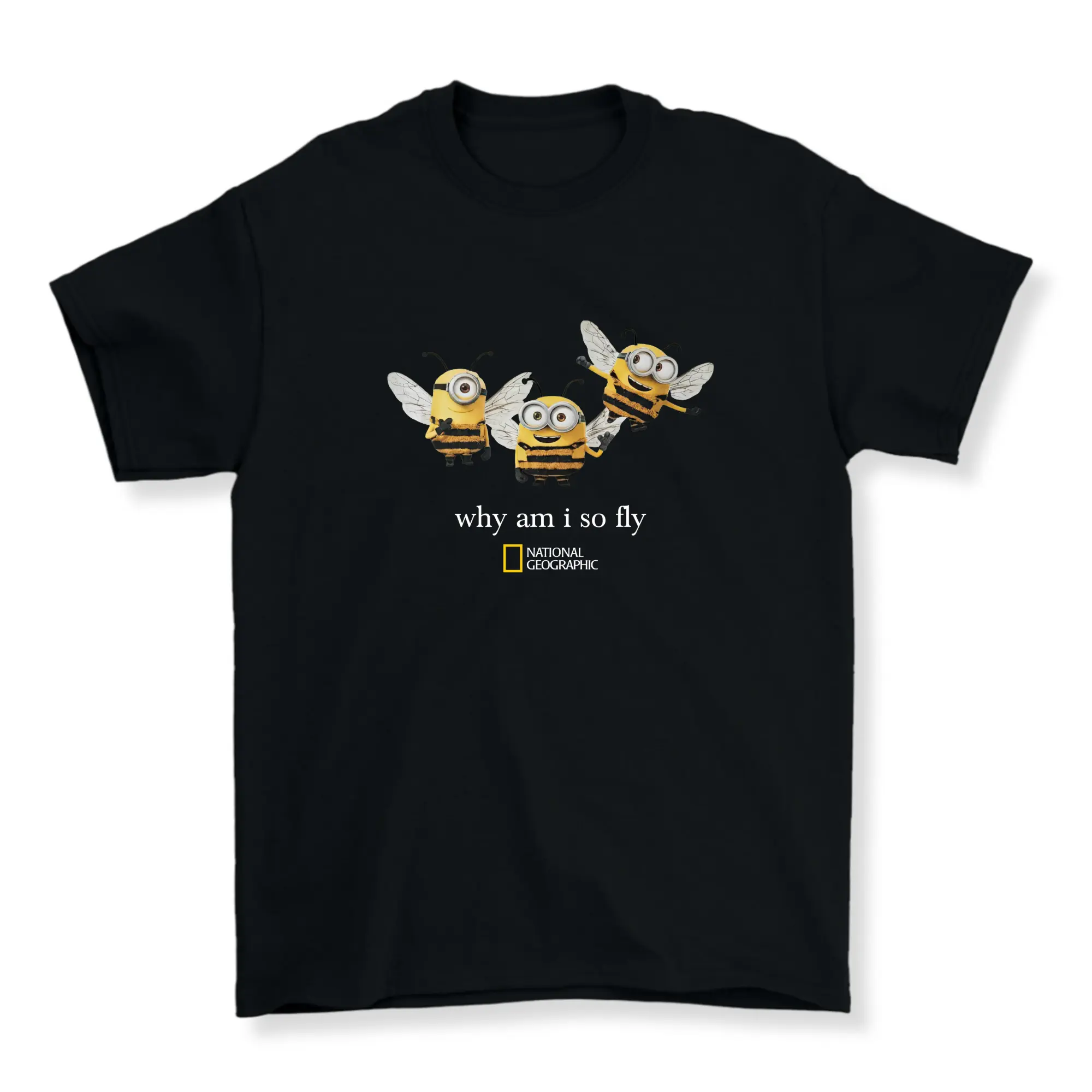 Funny Minion Bee "Why Am I So Fly" Graphic Tee Unisex Streetwear, Basic Tops, Trending, Fabric Cotton