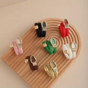 1count-Women's Elastic Rope Wound Bracelet Watch-multi-color, Snake-shaped Watch, Stylish Oval Dial, Easy-to-wear Design, Suitable for Daily Life, Gifts.