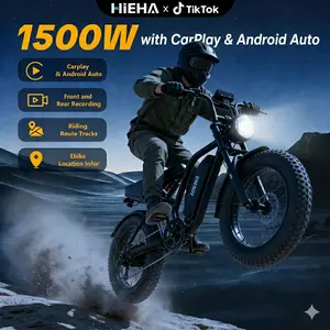 【Hieha】1500W E-Bike 2.0 :CarPlay & AndroidAuto| Dual Dash Cameras (Front & Rear)|App Control|FullSuspensionTop Speed 37MPHRange 40-70 Miles | 48V 15AhRemovableBatterylLED Headlights 20-InchAll-Terrain Fat Tires lUL2849Certified ebike