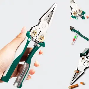 8-in-1 Stainless Steel Multi-Function Wire Stripper Pliers with Voltage Testing, Cutting, Stripping, Crimping, Wire Splitting Tool for Electricians and Home Repair