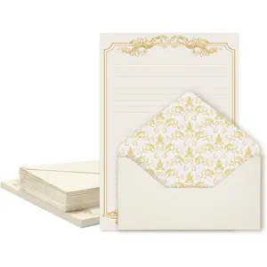 90 Piece Stationery Set - 60 Vintage-Style Paper Sheets + 30 Envelopes, Gold Border Letter Writing Paper Ideal for Love Letters & Party Invitations