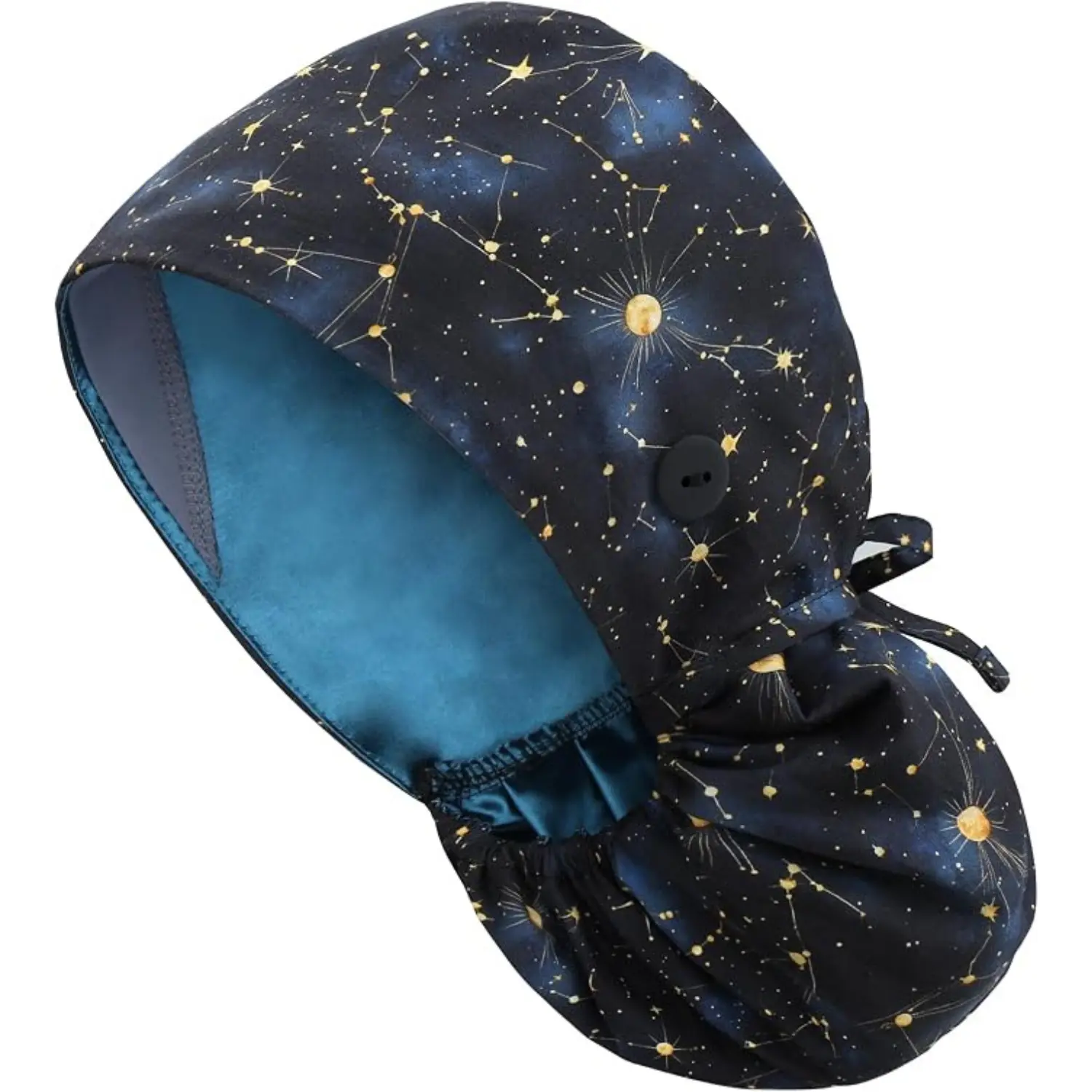 Satin Lined Scrub Cap with Buttons Ponytail Work Hat for Women