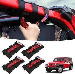 GAION 4 Pack Grab Handles Paracord Roll Bar for Jeep Wrangler Accessories CJ YJ TJ JL JK LJ JLU JKU Sahara Freedom Rubicon,Gladiator JT 1955-2023 Interior Accessories with America Flag(Red)