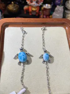 Natural Larimar Sea Turtle Bracelet | 925 Sterling Silver | Caribbean Ocean Jewelry