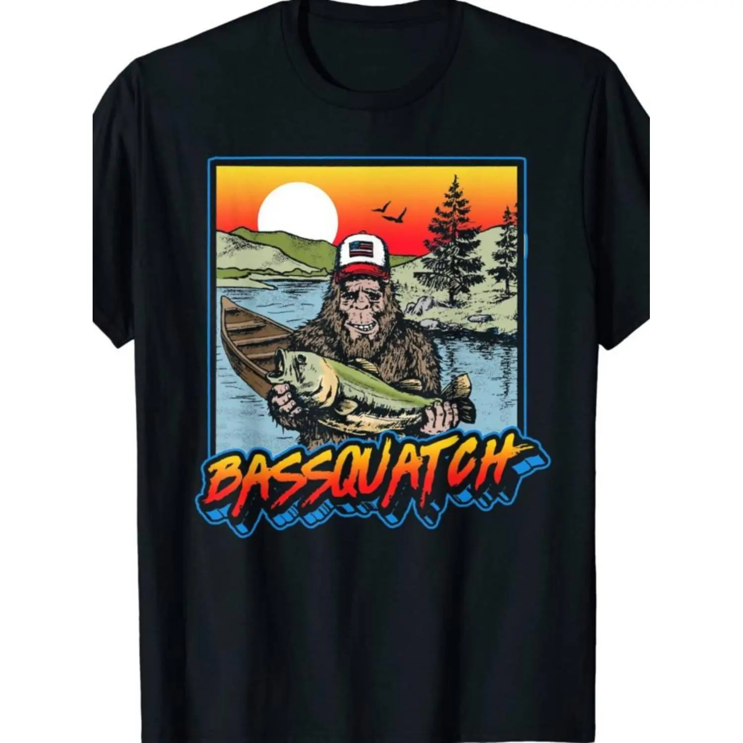 Summer t Shirts Bassquatch Graphic Print T-Shirt, 100% Cotton, Casual Crew Neck