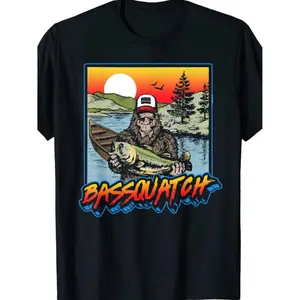 Summer t Shirts Bassquatch Graphic Print T-Shirt,  Cotton, Casual Crew Neck