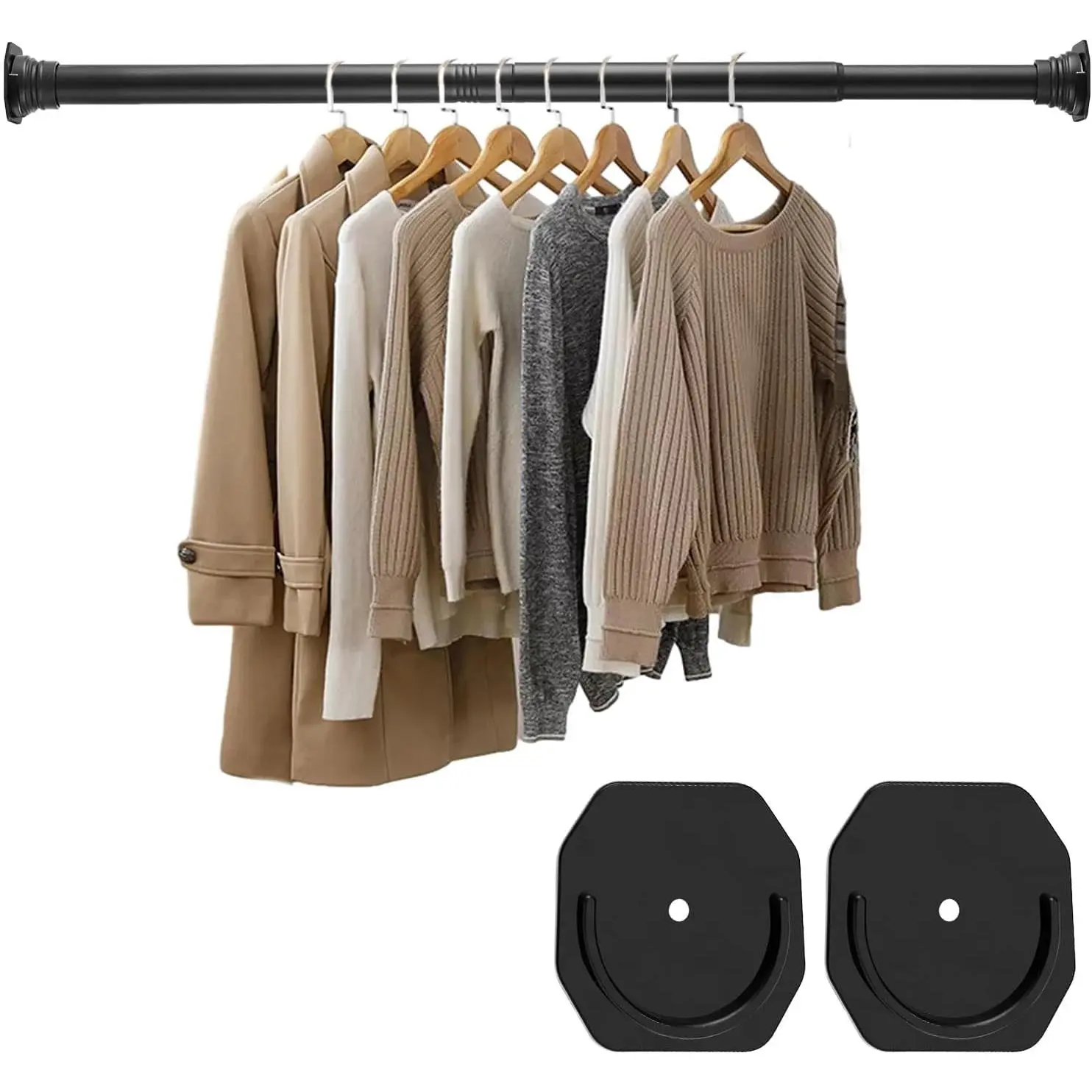 Closet Rod 30-64 Inches No Drilling Adjustable Hanging Bar Matte Black Clothes Rod Extender for Closet Bathroom Windows with Mounting Brackets Gift