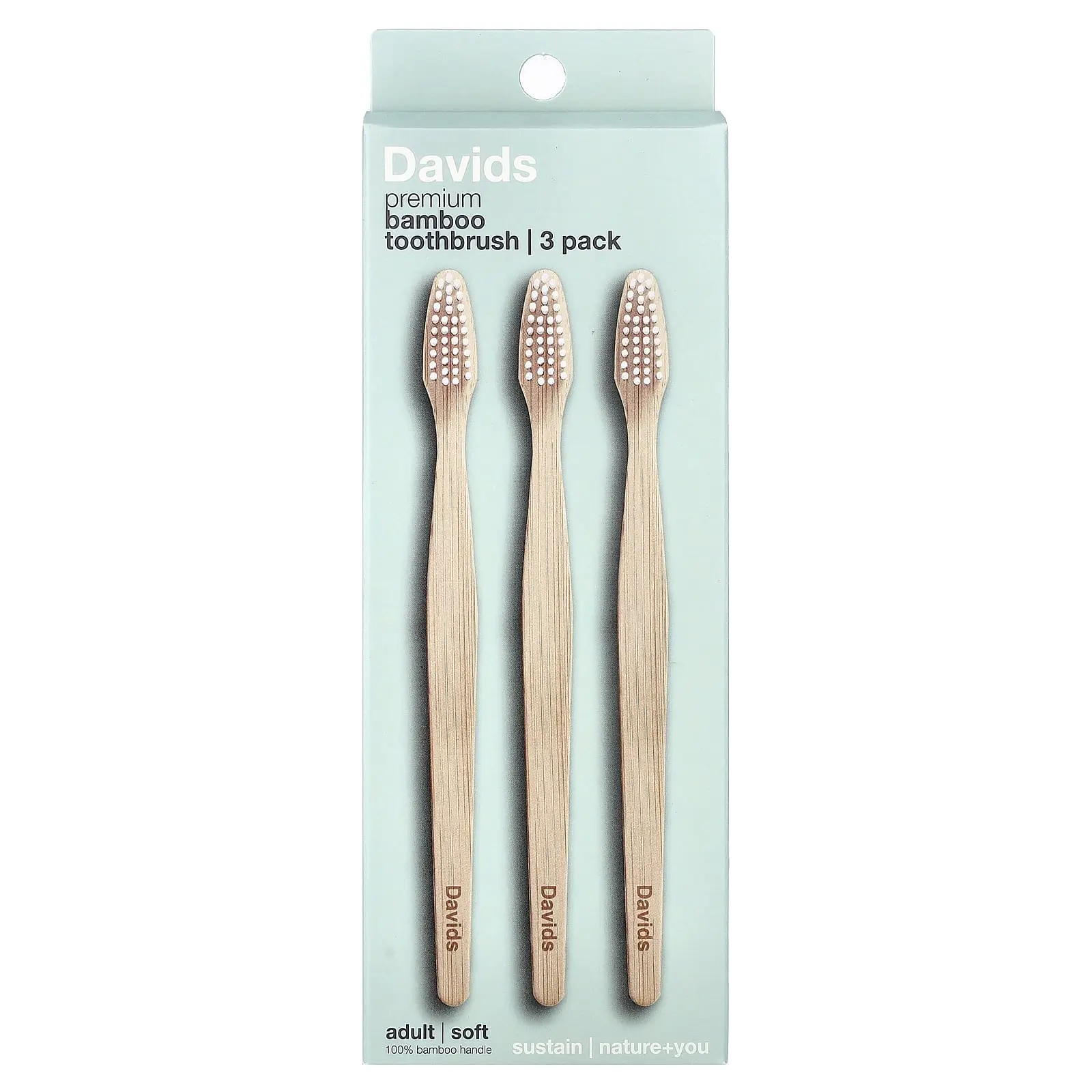 Davids Premium Bamboo Toothbrush, Soft, Adult, 3 Toothbrushes