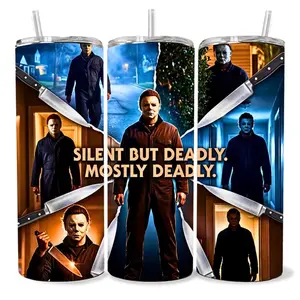 Michael Myers 20 oz Tumbler - BPA Free, Stainless Steel, Leak Proof, Clear Lid, Includes Straw