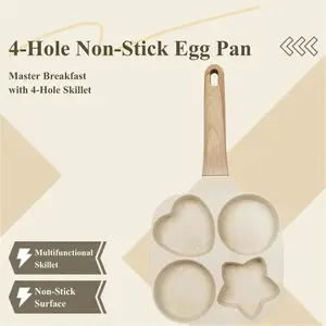 Non-stick Egg Frying Pan 4-Hole Skillet With Handle Multifunctional Omelet Cookware Compact Induction Kitchen Pancakes Hamburger McGriddle Skillet Breakfast Pan
