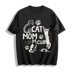 Cat Mom Club Life is Better With Cats Graphic T-Shirt - Heavyweight Boxy Fit Pure Cotton Tee - Vintage Washed Oversized Pet Lover DTG Print
