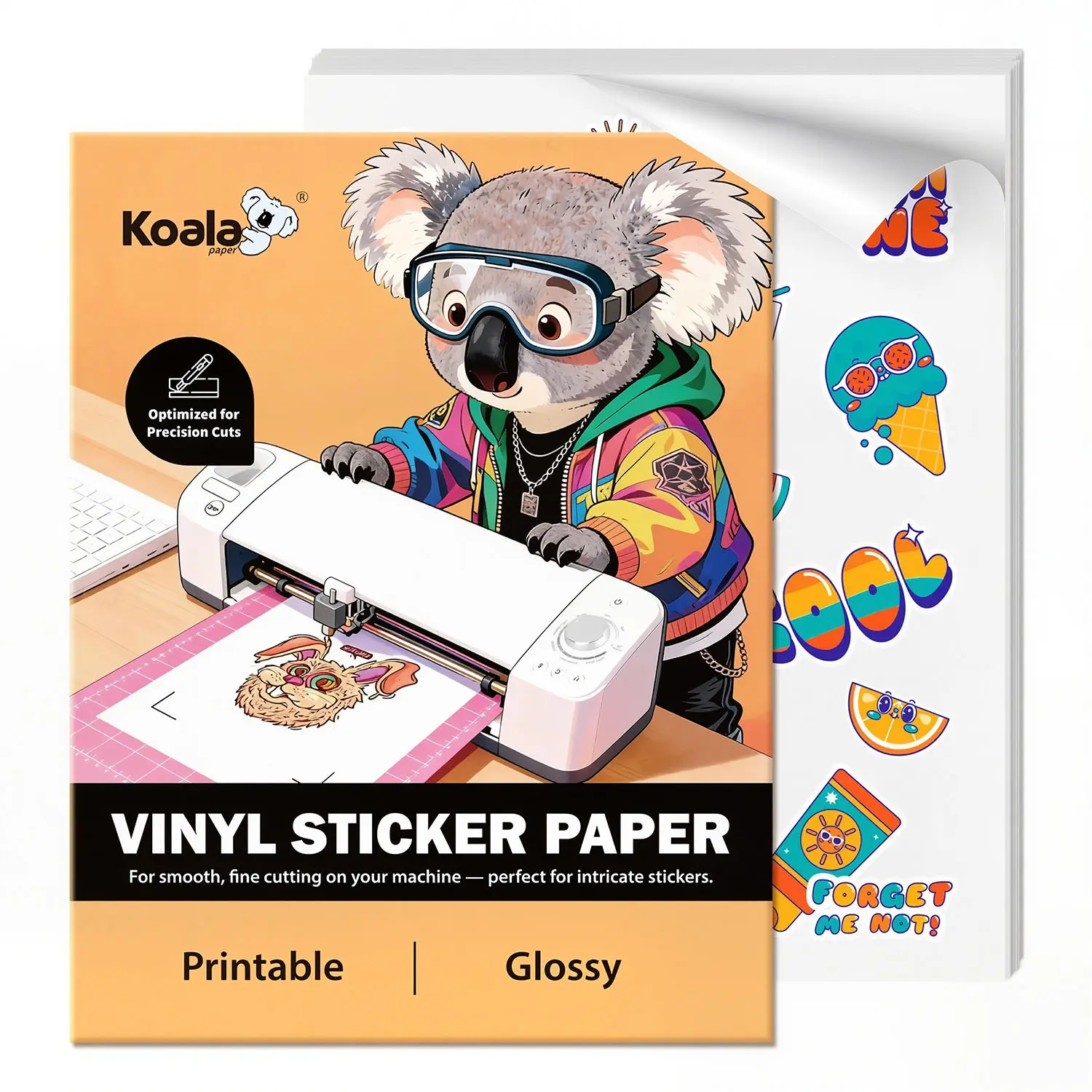 KOALA Easy-Cut Glossy Printable Vinyl Sticker Paper for Inkjet & Laser Printers– Tailored for Cutting Machines, 8.5"x11" 25 Sheets